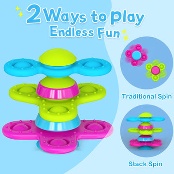 Guibola Suction Cup Spinner Toys For 1 Year Old Boy Girl, 3Pcs Spinning Toys For Toddlers 1-3,Sensory Toys Bath Toys Travel Toys