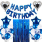 Morofme Blue Birthday Party Decorations Set With 38Pcs Balloons, Confetti, Foil Balloons, Fringe Curtains For Unisex Blue Themed Events