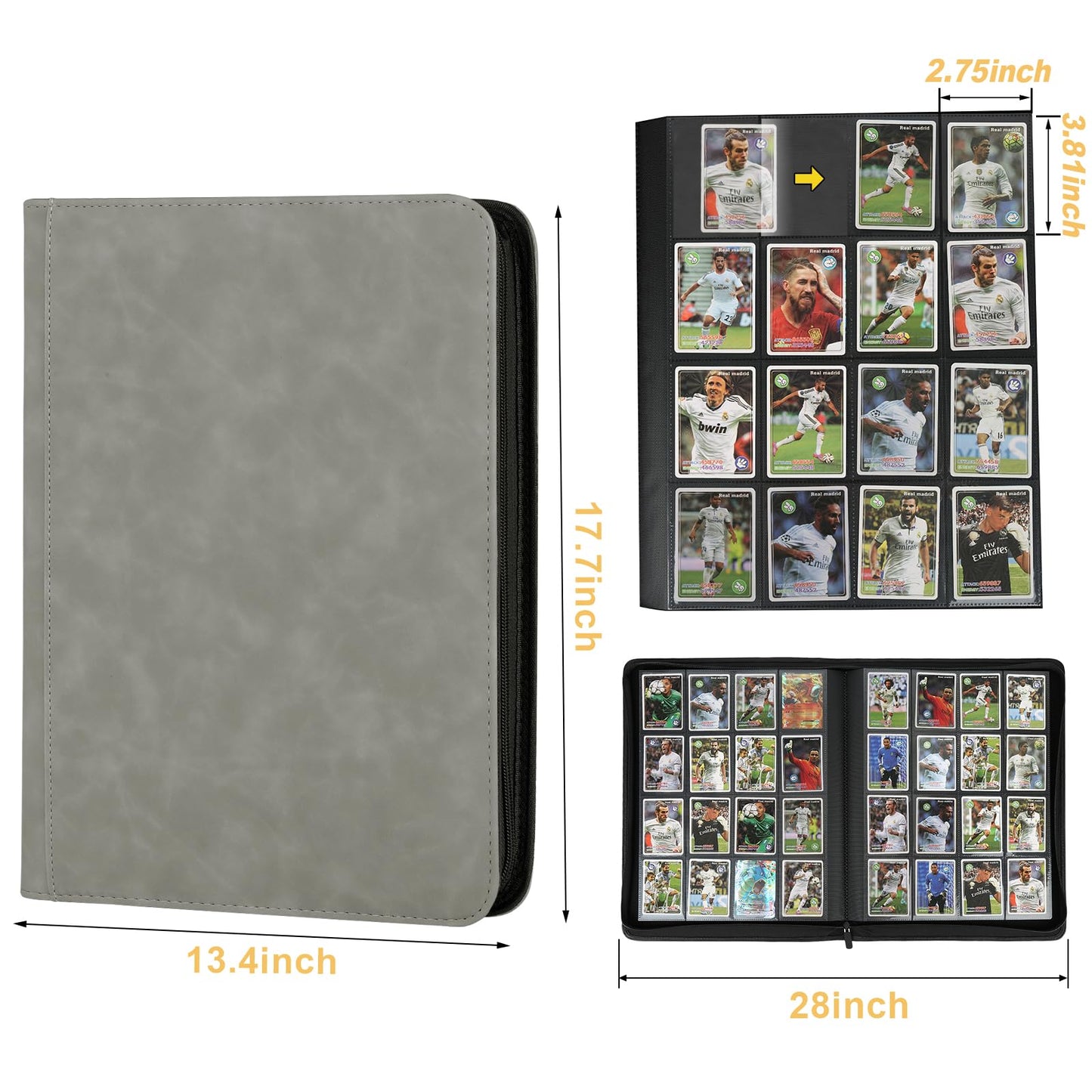 Trading Card Binder 16 Pocket  GERMUN PU Cover Card Binder for 1000+ Cards  enhanced Trading Card Holder Folders  Double Sided Pocket Card Album for MTG  TCG (Marble Grey)