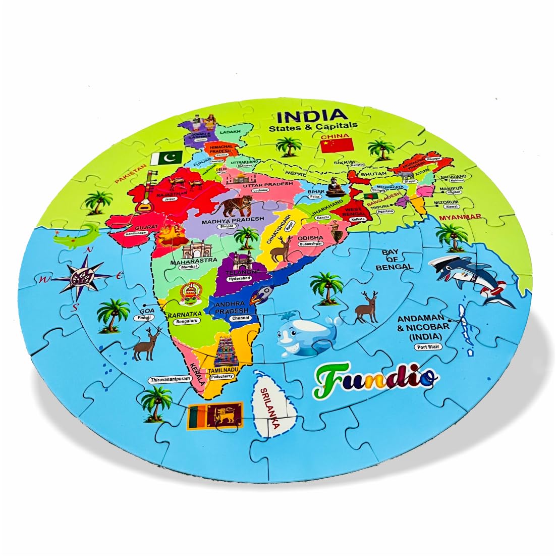 India Map Puzzle for Kids I Map Puzzle for Kids I Learning Puzzle Game I Round Shape Puzzle I Jigsaw Puzzle 48 Pices I Kids Puzz