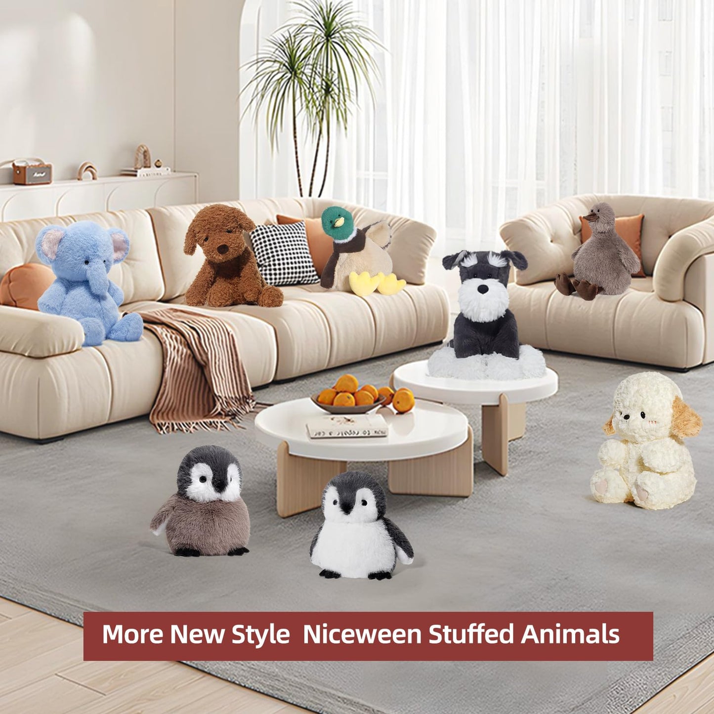 Niceween Stuffed Animals Schnauzer Puppy Plush Toys 11 Inches Soft And Comfort Dog Plushie For Boys And Girls, Grey/White