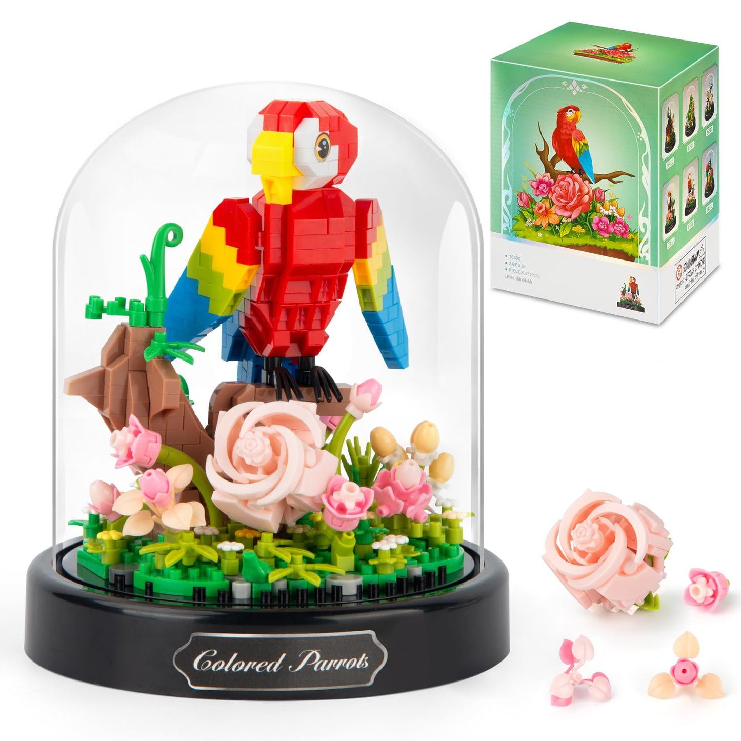 High Godo Flowers Parrot Toy Building Set, 551 Pcs Creator Animals Micro Bricks Kit With Dust Cover, Birthday Gift For Women Girlfriend Teens Adults 12+