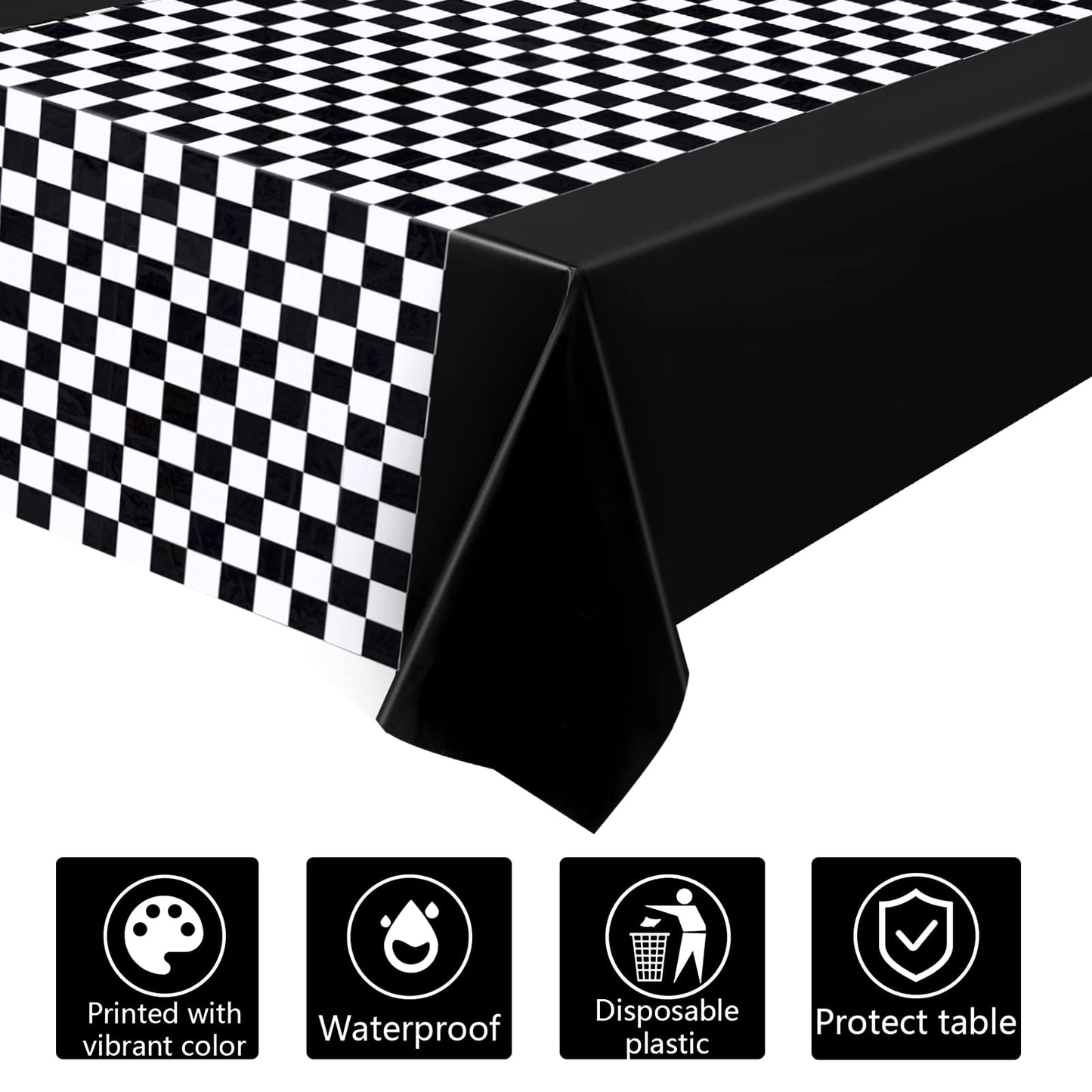 Tallew 6 Pcs Checkered Car Party Supplies Disposable Tablecloth Plastic Table Cover Black And White Checkered Race Table Runner