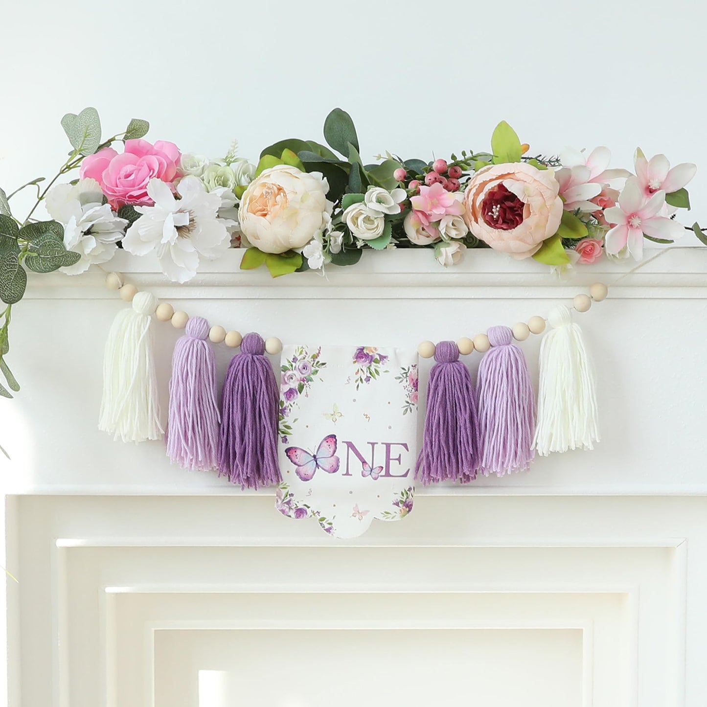 HODIHIWI Handmade Butterfly 1st Birthday High Chair Banner Purple Party Decoration For Girls Boys Wall Hangings Decorative