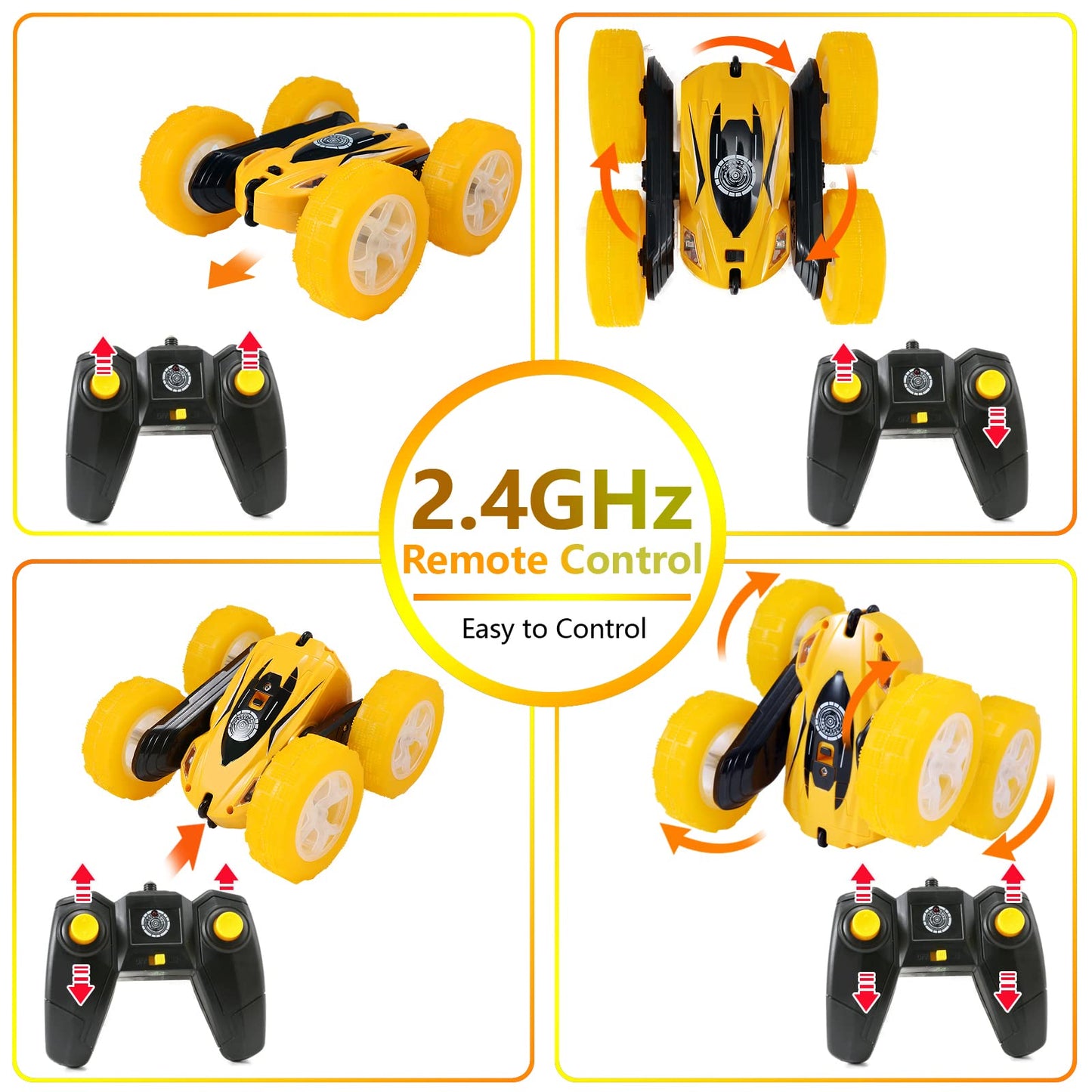 FREE TO FLY Remote Control Car for Boys 6-12: Kids Rc Stunt Car 2.4GHz Fast Race Car with Lights 4WD 360Rotating RC Cars Toy Gif