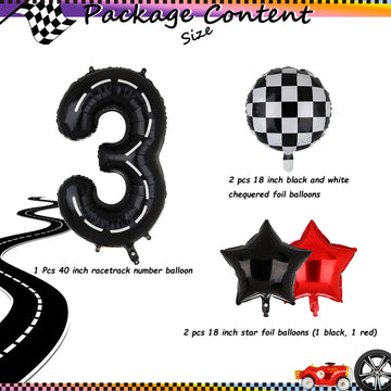 Race Car Birthday Balloons 40 Inch Racetrack Number Balloon 3 Black Boys 3St Birthday Race Car Theme Party Decor Supplies 5 Pcs
