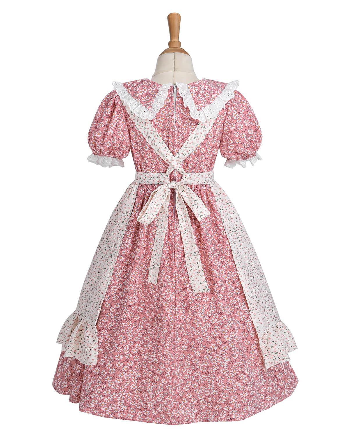 Nuoqi Colonial Costume Girls Prairie Pioneer Dress Laura Ingalls Wilder Costume With Apron Pink, 8-9