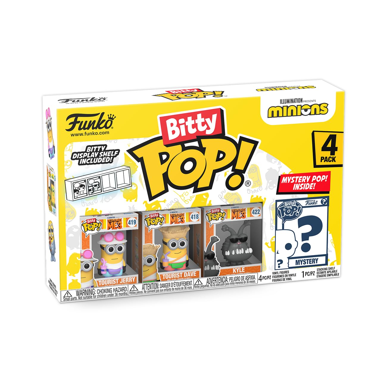 Funko Bitty Pop!: Minions Mini Collectible Toys 4-Pack - Tourist Dave, Tourist Jerry, Kyle, & Mystery Chase Figure (Styles May V