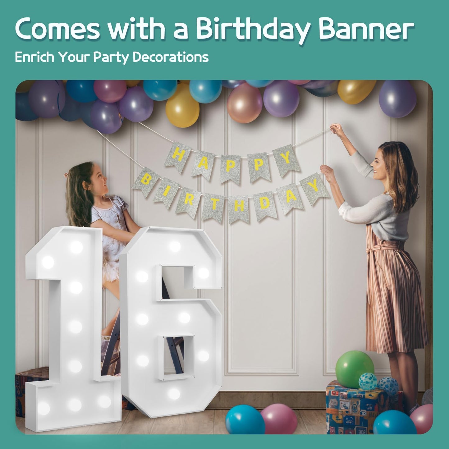 imprsv Marquee Numbers Large 16th Birthday Decoration - 3ft Light Up Number 16, White, Pack_16 for Sweet 16 Party and Anniversary