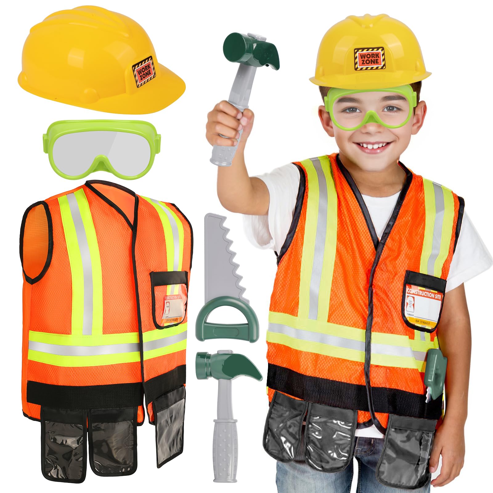 Liberry Kids Tool Set for Boys Girls 3-5 Years, Construction Worker Costume with Hat, Toddler Dress Up Toys for Halloween Christ