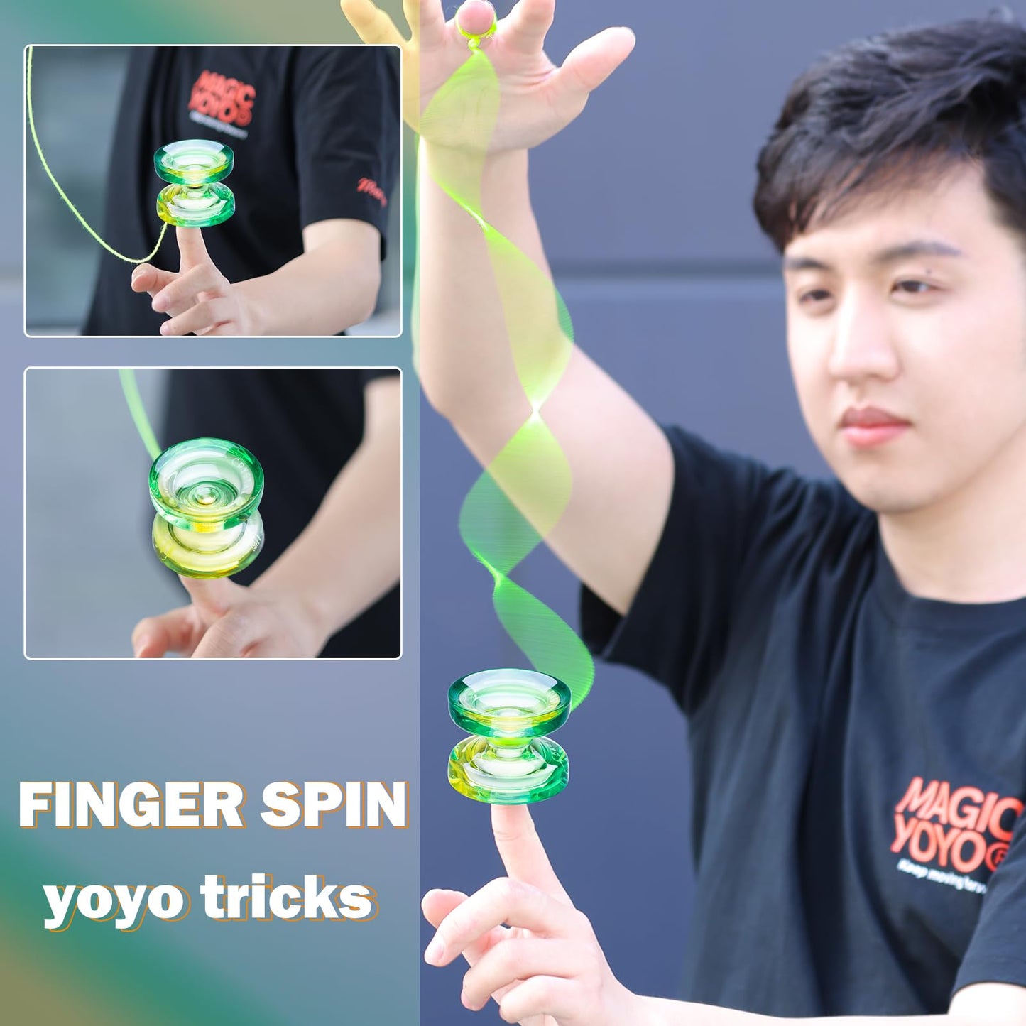 Professional Responsive Yoyo For Kids, K2 Crystal Dual Purpose Yoyo Replacement Unresponsive Yo-Yo Bearing For Intermediate, Plastic Yoyo With 12 Yoyo Strings, Yoyo Storage Bag (Green Yellow Gradient)