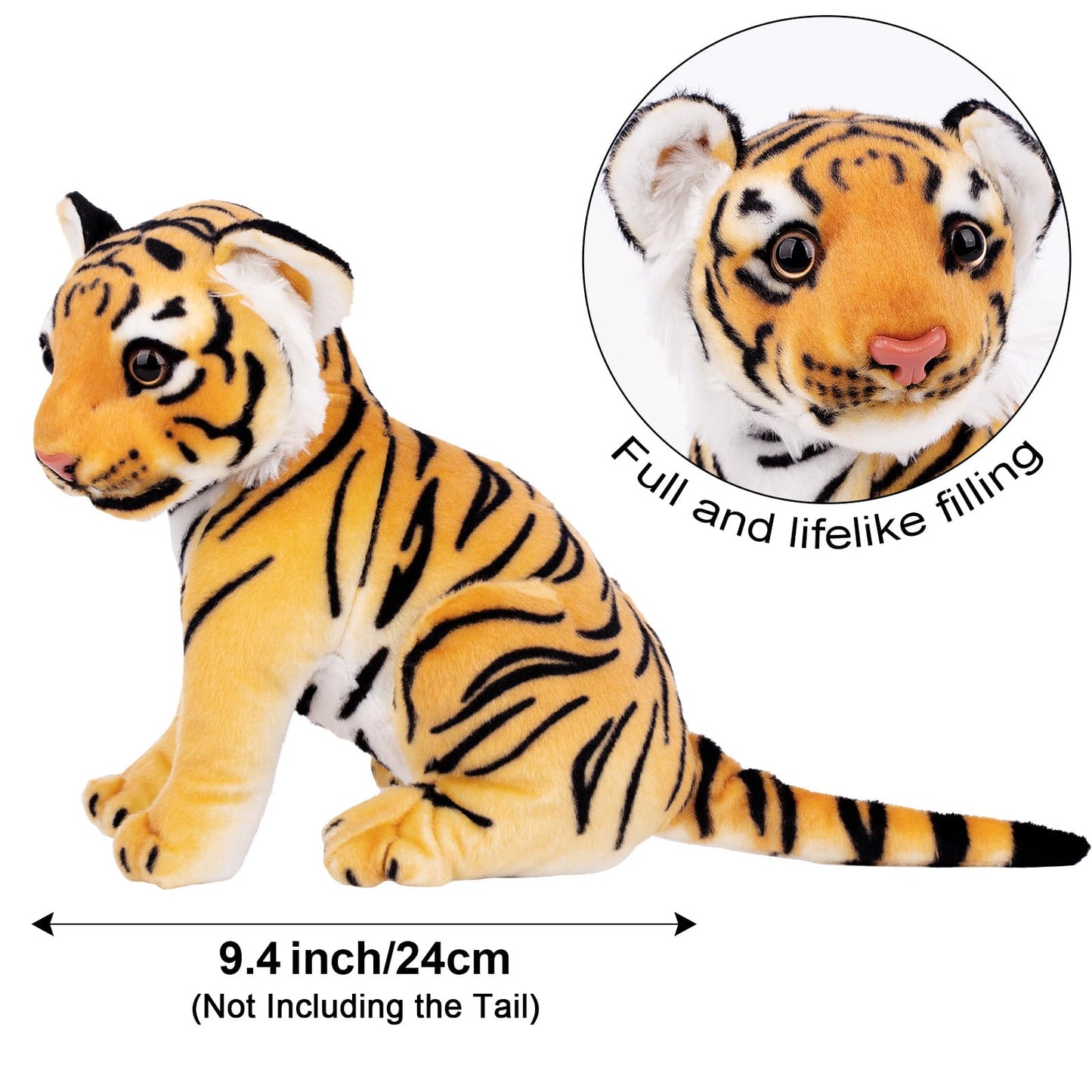 Berry President Stuffed Animal Toys, Plush Toys, Sitting Tiger Stuffed Toys, Lifelike And Lovely Animal Dolls, Gifts For 3+ Boys And Girls (Yellow, 9.4 In)