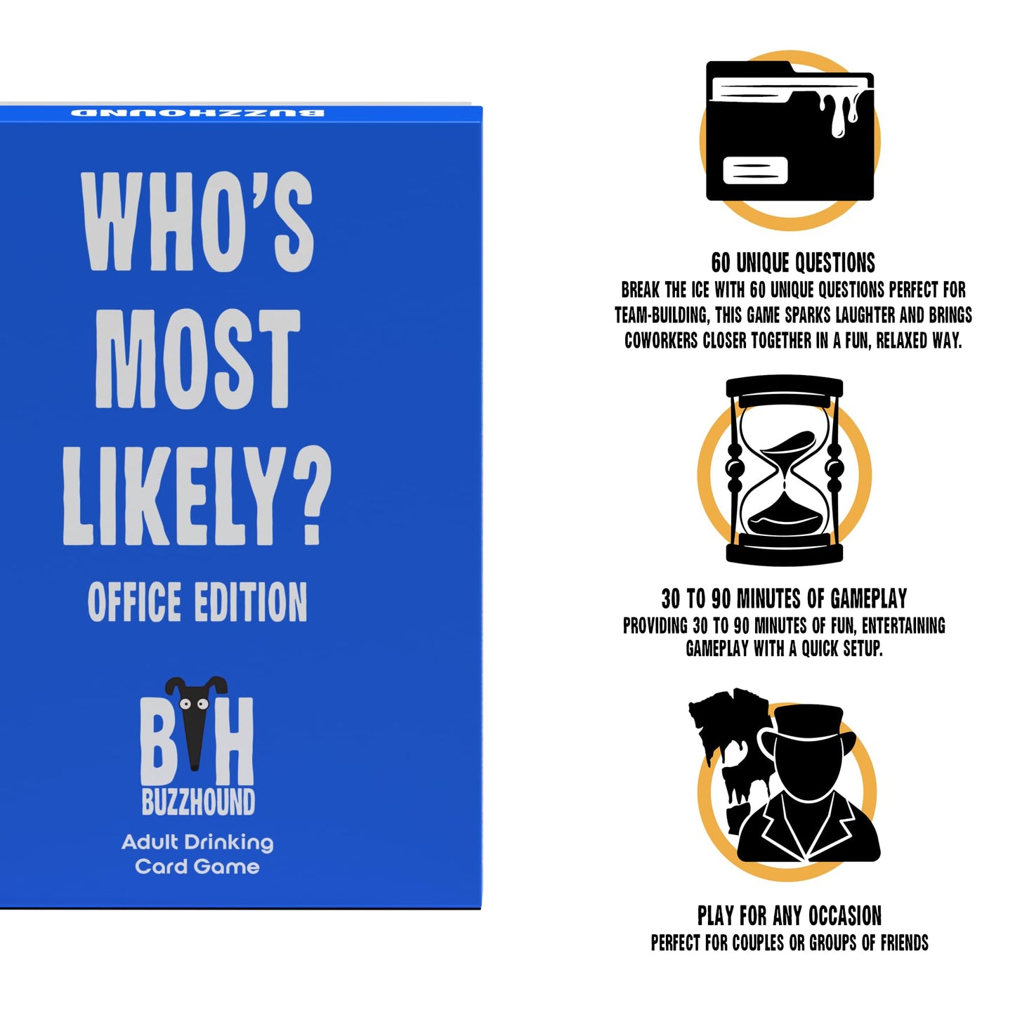 BuzzHound Whos Most Likely to Office Game - 60-Card Set for Team Bonding & Office Parties - Fun and Hilarious Icebreaker Game fo