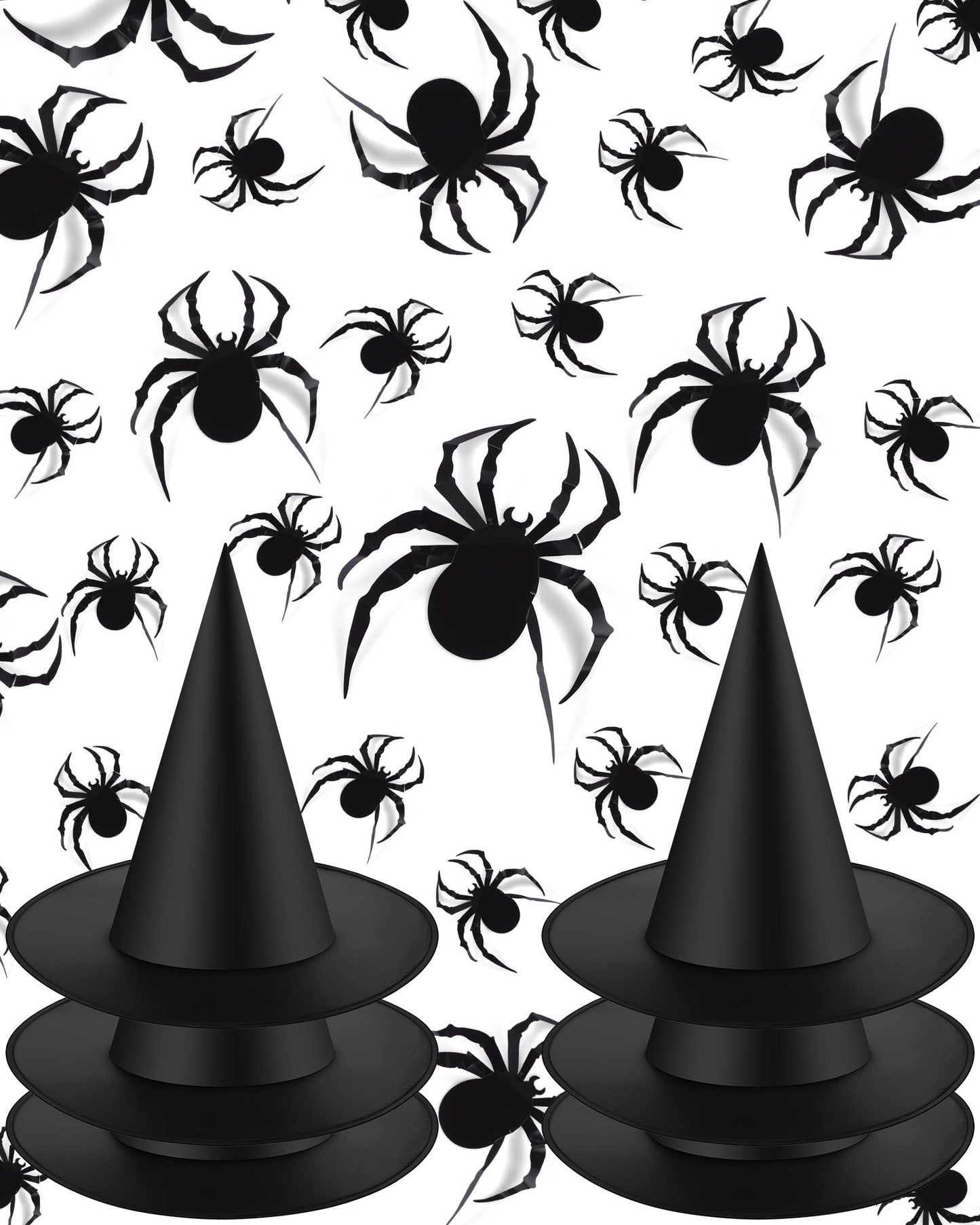 Sumind Halloween Decorations 6 Pcs Hanging Witch Hats With 60 Pcs 3D Bat Spider Stickers, Witch Costume Accessories Floating Witch Hats Halloween Decor(Spider)