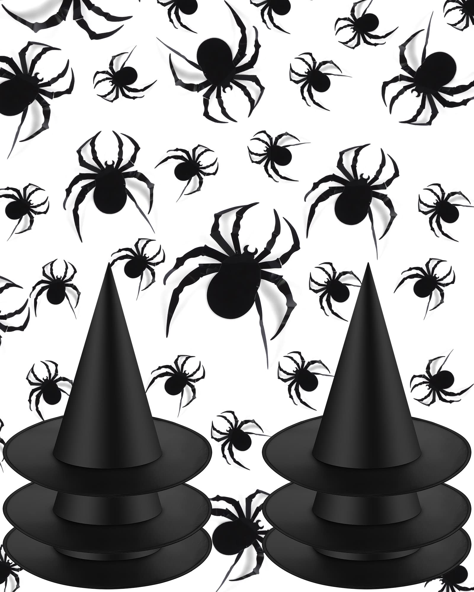 Sumind Halloween Decorations 6 Pcs Hanging Witch Hats With 60 Pcs 3D Bat Spider Stickers, Witch Costume Accessories Floating Witch Hats Halloween Decor(Spider)