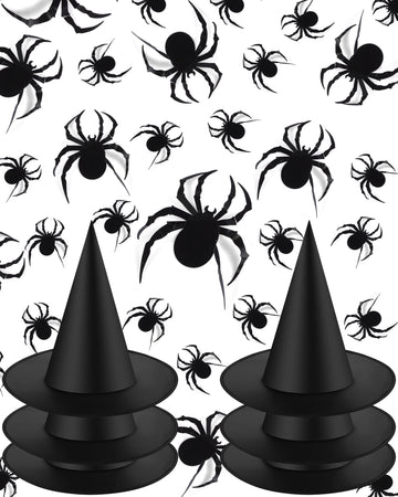 Sumind Halloween Decorations 6 Pcs Hanging Witch Hats With 60 Pcs 3D Bat Spider Stickers, Witch Costume Accessories Floating Witch Hats Halloween Decor(Spider)