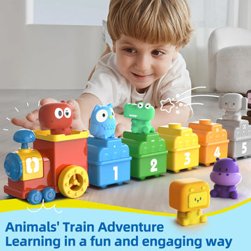Learning Toy For Toddlers 2-4Years Old, Counting, Matching & Sorting Montessori Farm Train Toys Including 9 Animals And 1 Trainman Soft Rubber Car Toy Christmas Birthday Gift For Baby Boys Girls