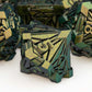 ORIFANTOU 7PCS Metal DND Dice Set Green Yellow D&D Dice with Box, Debris RPG D and D Dice Dungeons and Dragons Role Playing Game