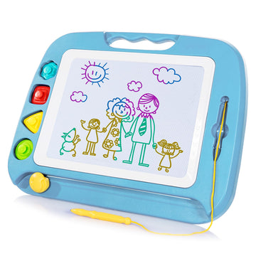 Sgile Large Magnetic Drawing Board - 4 Colors 16×13In Doodle Pad With 4 Stamps For Toddlers, Learning Toy Board Etch Sketch Gift For 36+ Month Kids Girls Boys, Light-Blue
