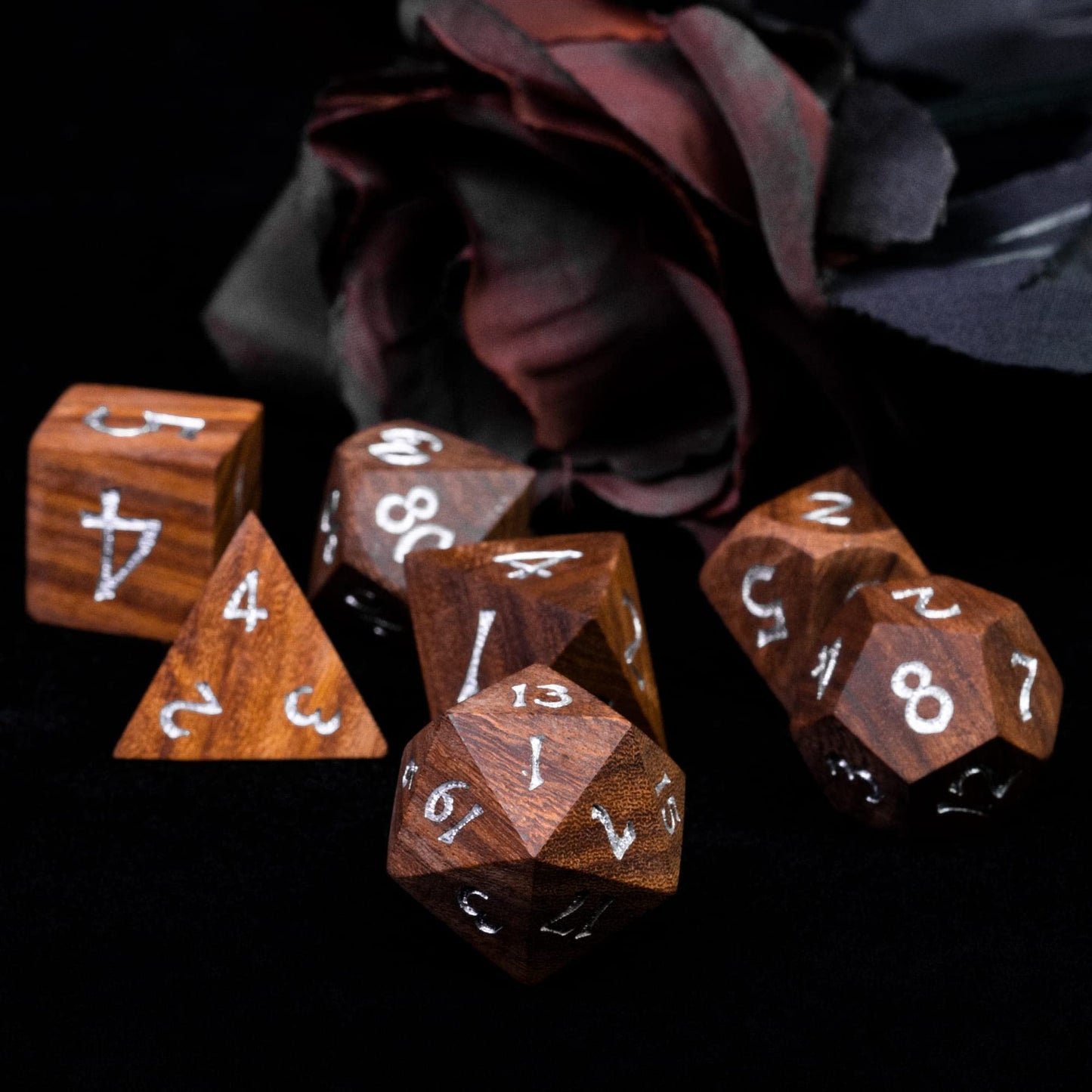 HDdais 7PCS Wooden DND Dice Set, Red Sandalwood D&D Dice with Metal Box for Role Playing Games, d and d Gifts