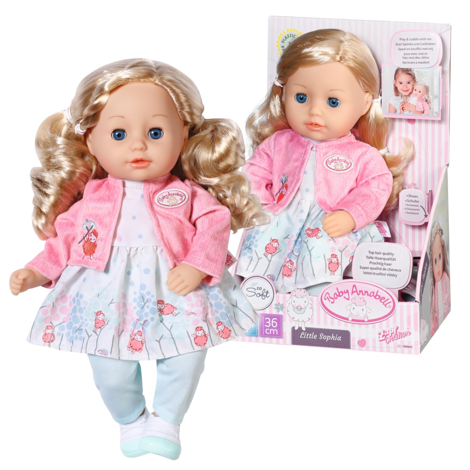 Baby Annabell Zapf Creation 709863 Little Sophia 36 cm - weiche Puppe mit langen blonden Haaren, blauen Schlafaugen, INKL. Puppe
