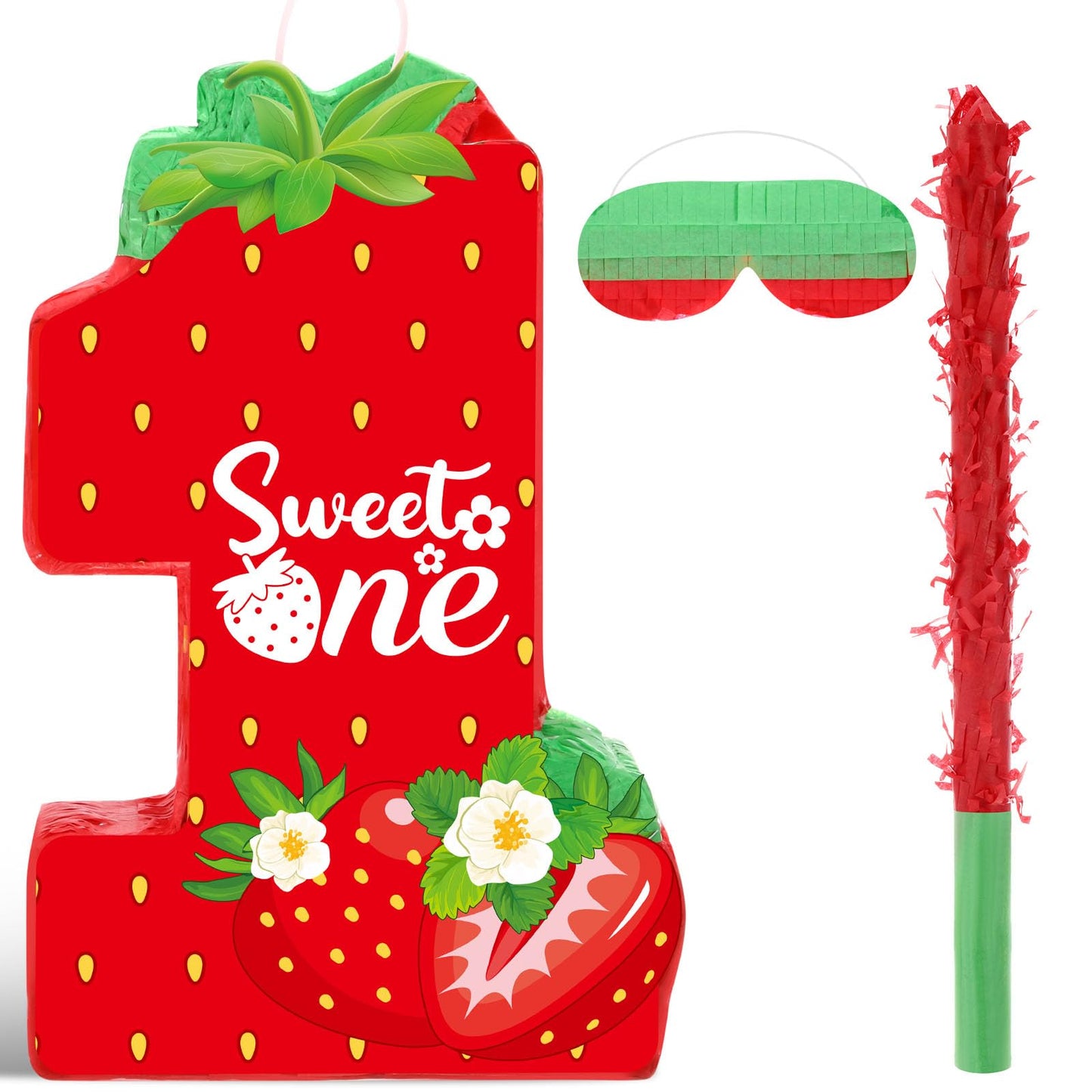 Aoriher Strawberry 1st Birthday piata Strawberry piata Summer Berry Strawberry piata with stick Blindfold Mask Confetti for Girl