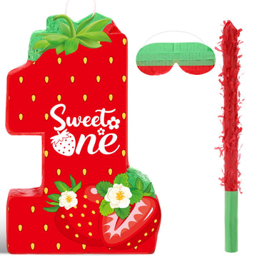 Aoriher Strawberry 1st Birthday piata Strawberry piata Summer Berry Strawberry piata with stick Blindfold Mask Confetti for Girl