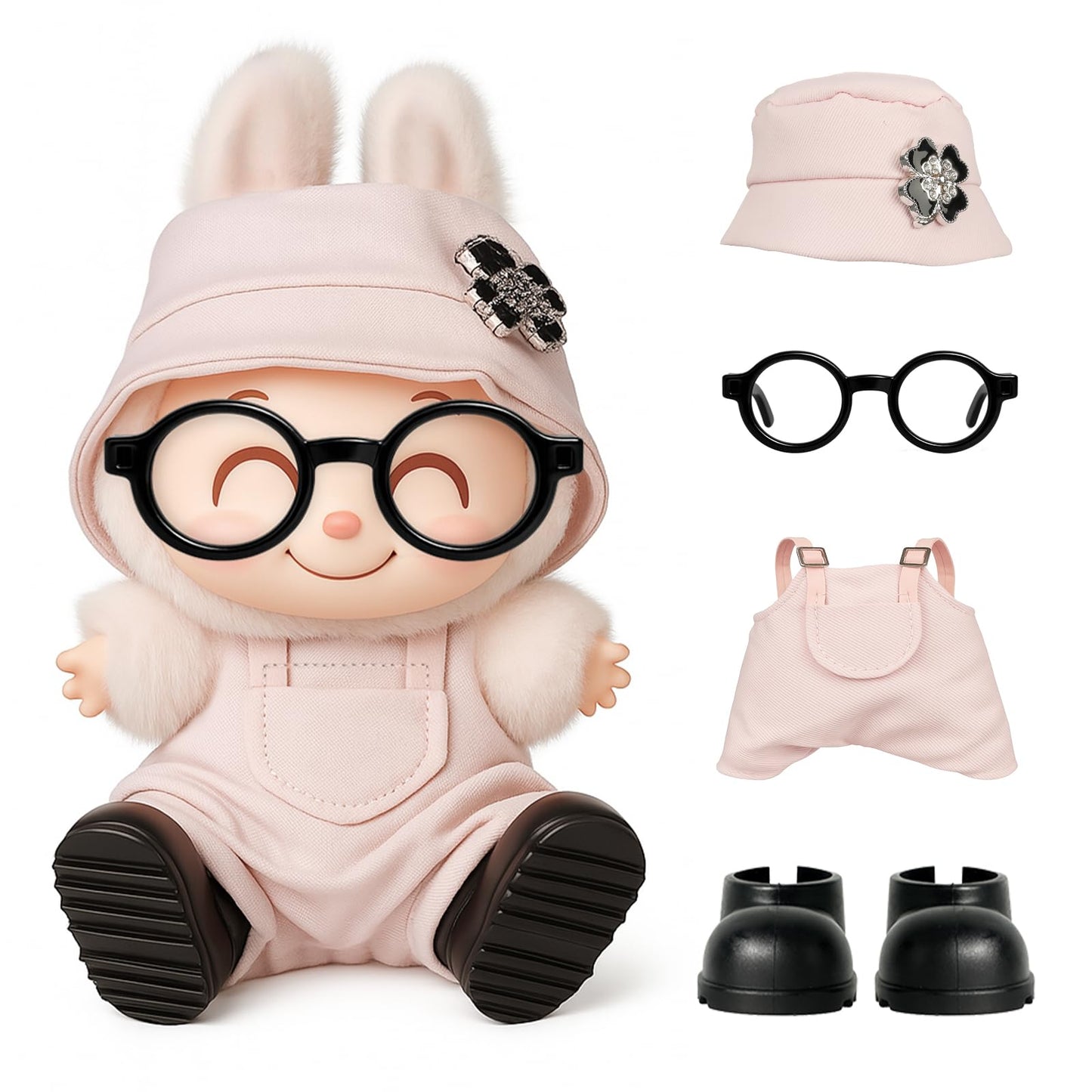 4pcs Dolls Outfit Set  Hat & Overalls for 17 cm Doll Clothes Accessories Suit  Stylish Clothes for Doll  Cute Outfits for Dress up Unique Style with enhanced Fabric  Pink