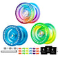 MAGICYOYO Pack of 3 Responsive Yoyos K1 Tug Return Hubstacks Yo-yo for Kids Beginners Dual Purpose with Unresponsive Bearings Kit + 3 Bags+18 Yoyo Strings(Crystal Blue +Green Yellow +Blue Pink Yellow)