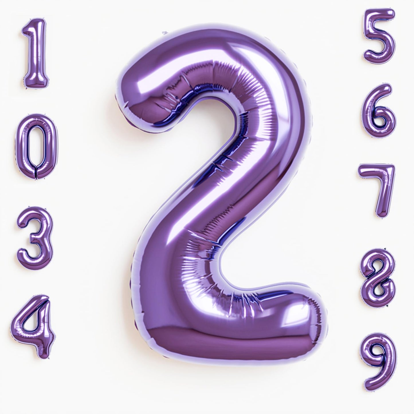 Rainbowq Party 2 Balloon Number 40 Inch For Boy Or Girl Big Purple 0-9 Foil Mylar Large 2 Number Balloon Happy 2Nd Birthday Part