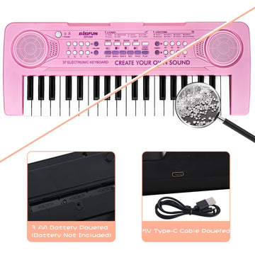 Raimy 37 Keys Keyboard Piano For Kids, Portable Keyboard Piano Early Learning Educational Electronic Musical Instrument Toys Gifts For 3 4 5 6 7 8 9 Year Old Boys And Girls (Pink)