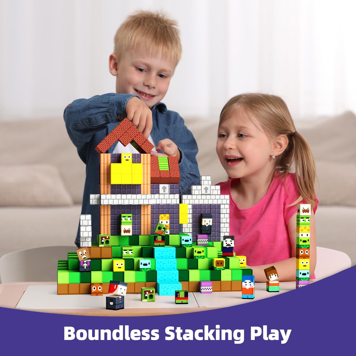 Gobidex 100Pcs Magnetic Blocks Game-Based Kid Building Toys For Boys Girls 3+, Build Magwonder World With Zomblock Magnets Cubes, Upgraded Stem Game Sensory Gift For Easter Birthday