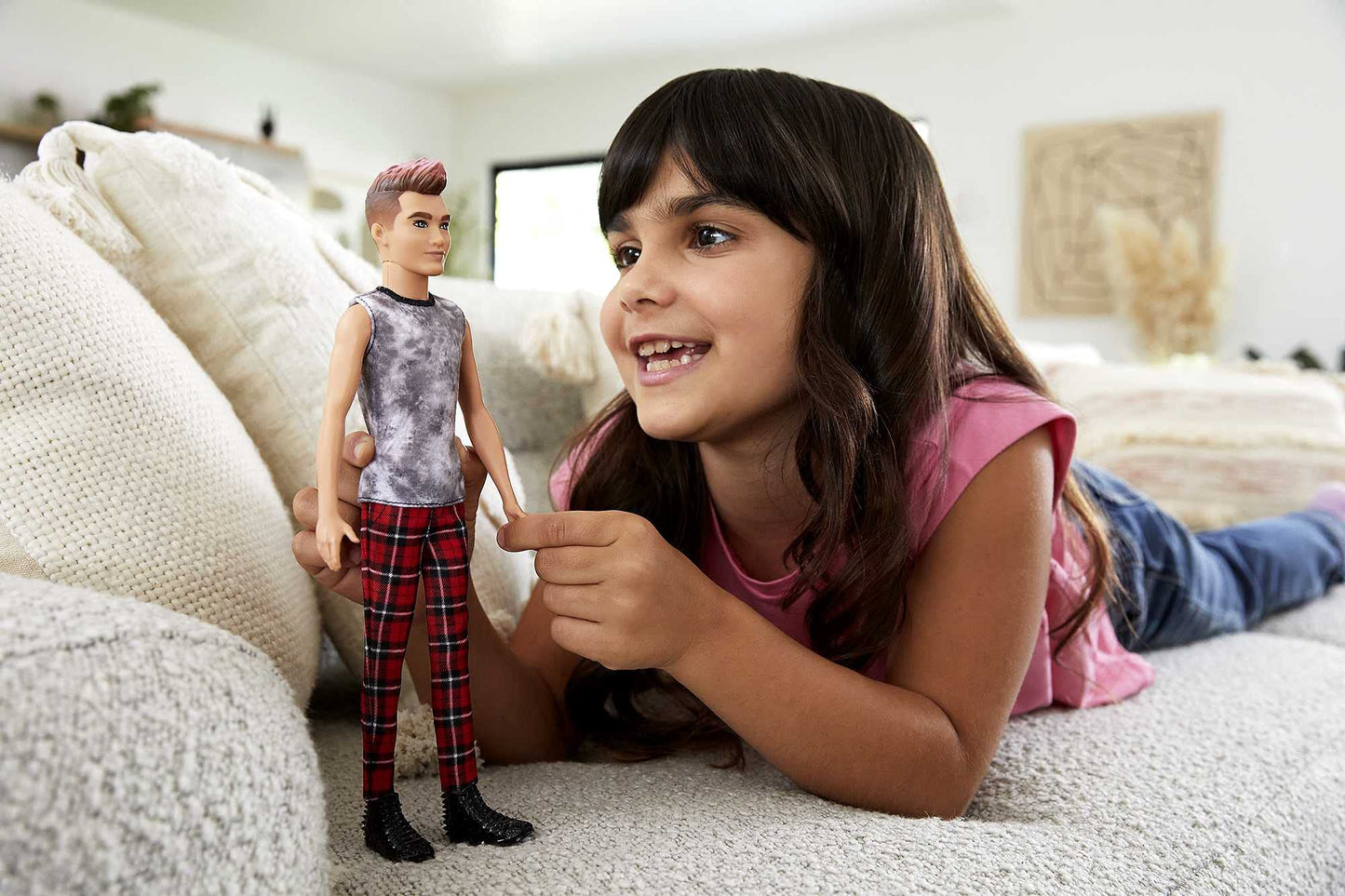 Barbie Ken Fashionistas Doll #176 With Sculpted Brunette Ombre-Tipped Hair Wearing A Sleeveless Tie-Dye Shirt, Red Plaid Pants &