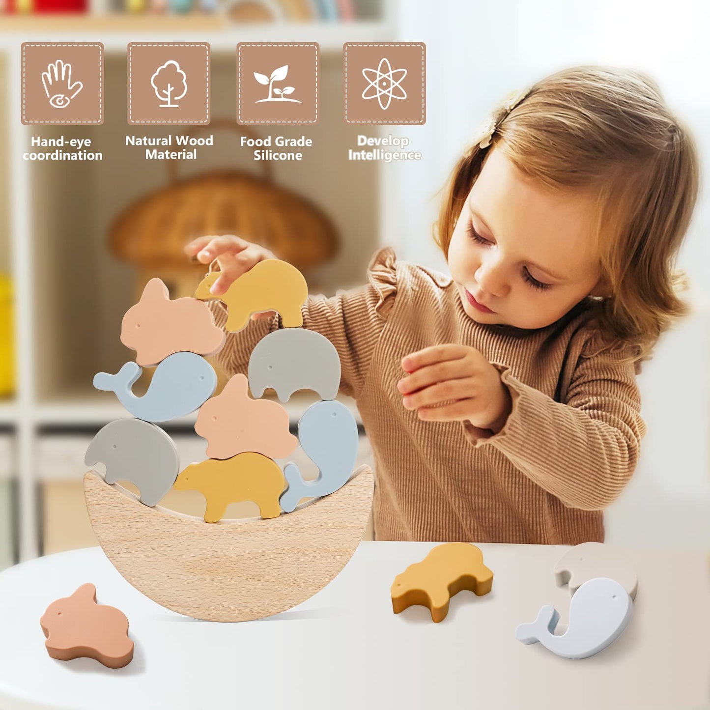 Youuys Baby Stacking Montessori Toys For Toddlers Balance Silicone Stacking Block Toys For Fine Motor Skills For Boys Girls Gift