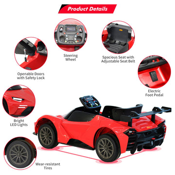 Kids Ride On Car, Licensed Ktm 12V Electric Sports Car With Remote Control, Battery Powered Sports Car, Sound System, Scissor Do
