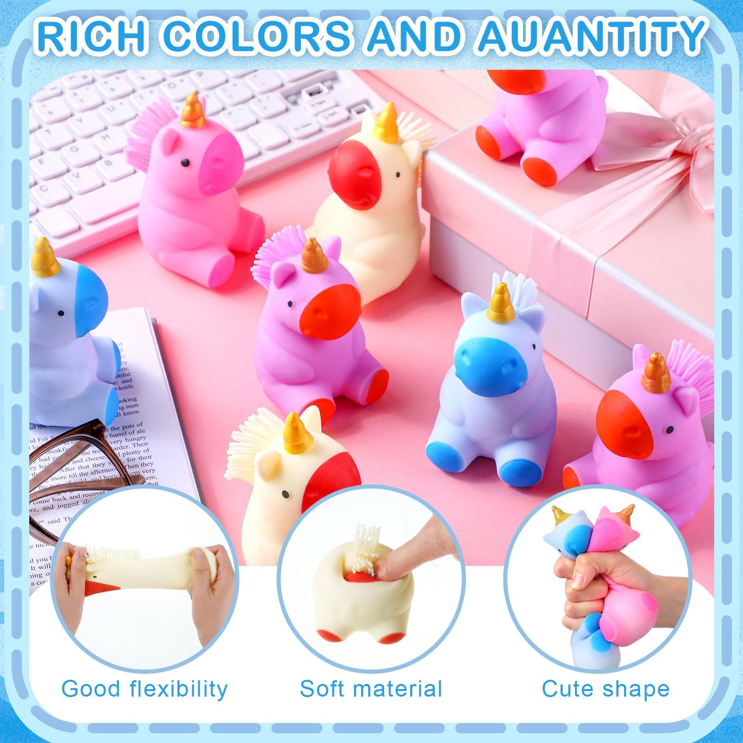 Meooeck 12 Pcs Unicorn Stress Relief Toys Stress Balls for mature-themed Small Animal Fun Squeeze Cute Fidget Toys for Birthday Party Office Christmas Stocking Stuffer Gift ADHD Autism Anxiety