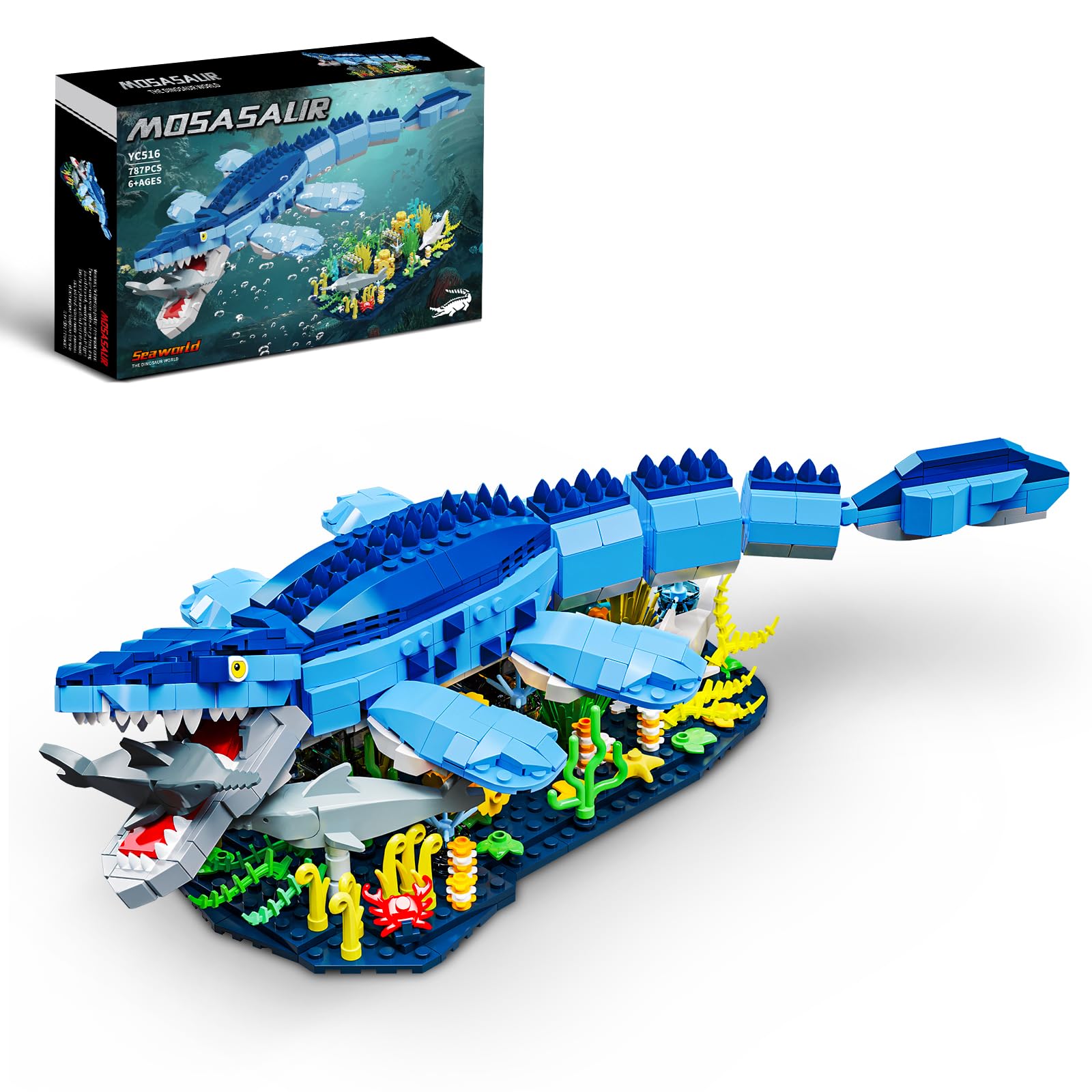 Ocean Mosasaurus Dinosaur Building Set- Compatible with Lego Sets for Boys 8-14, Dino World Park Building, Birthday Gift Set for