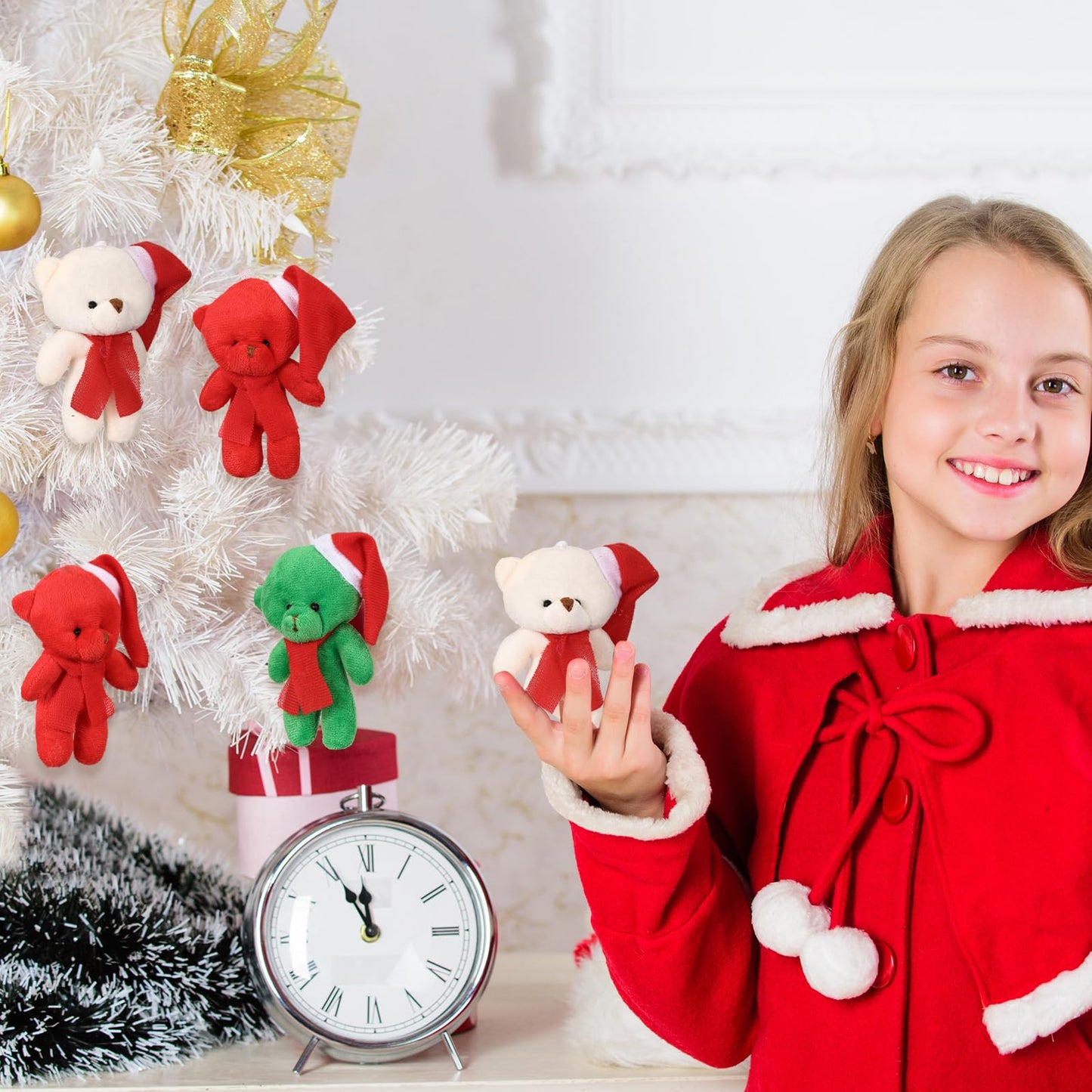 Blueweenly 24 Pcs Christmas Small Stuffed Bear 4.5 Inch Mini Plush Bear Stuffed Animal Keychains With Hat And Scarf For Christma