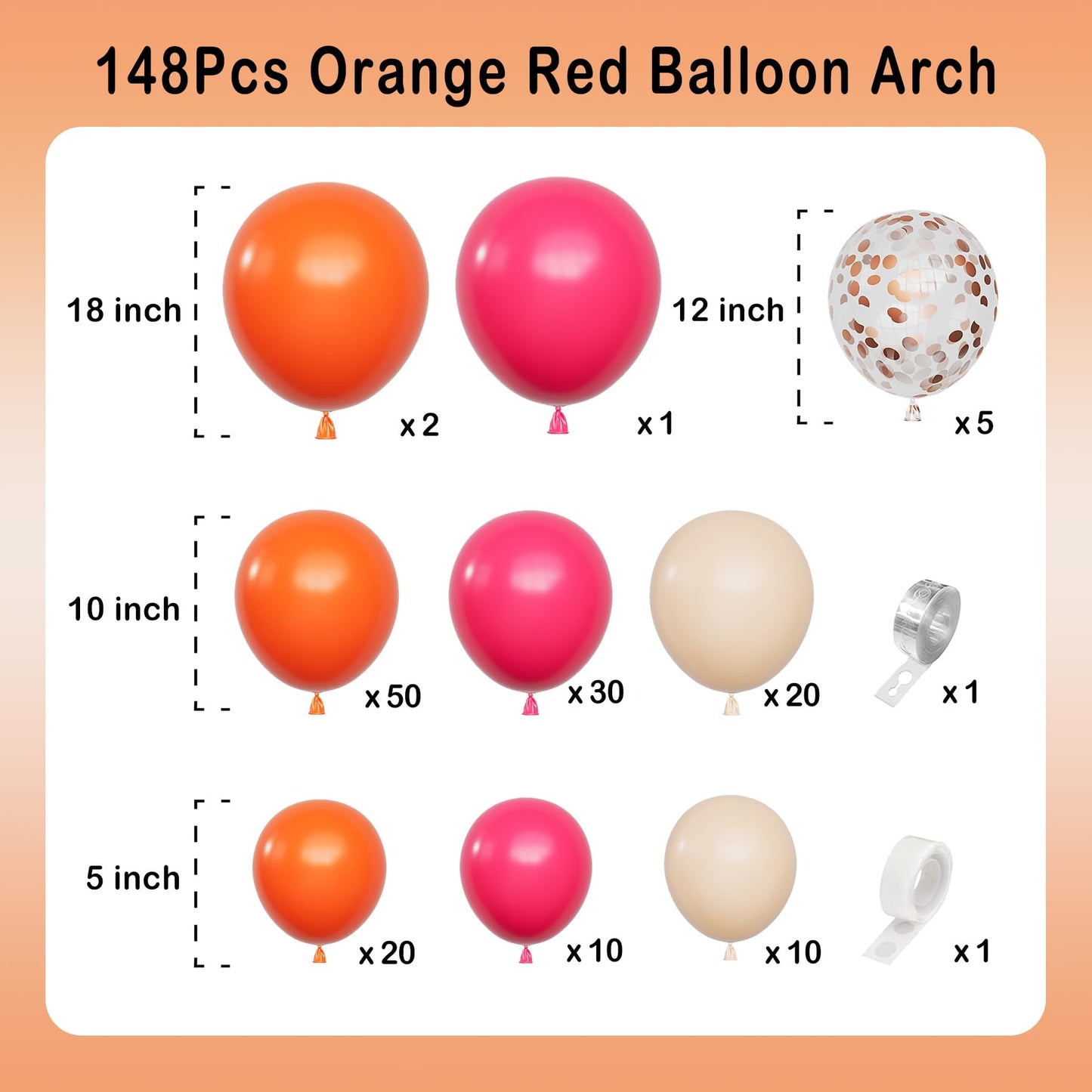 Orange Hot Pink Balloons Arch Garland Kit-148Pcs Orange Pink Balloon For Birthday Anniversary Baby Shower Engagement Wedding Ret