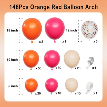 Orange Hot Pink Balloons Arch Garland Kit-148Pcs Orange Pink Balloon For Birthday Anniversary Baby Shower Engagement Wedding Ret