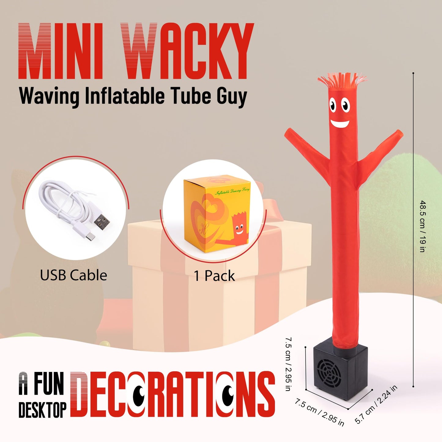 Mealivos Mini Wacky Waving Inflatable Tube Guy with Blower - Funny Mini Inflatable Tube Man Desktop Decor White Elephant Gift fo