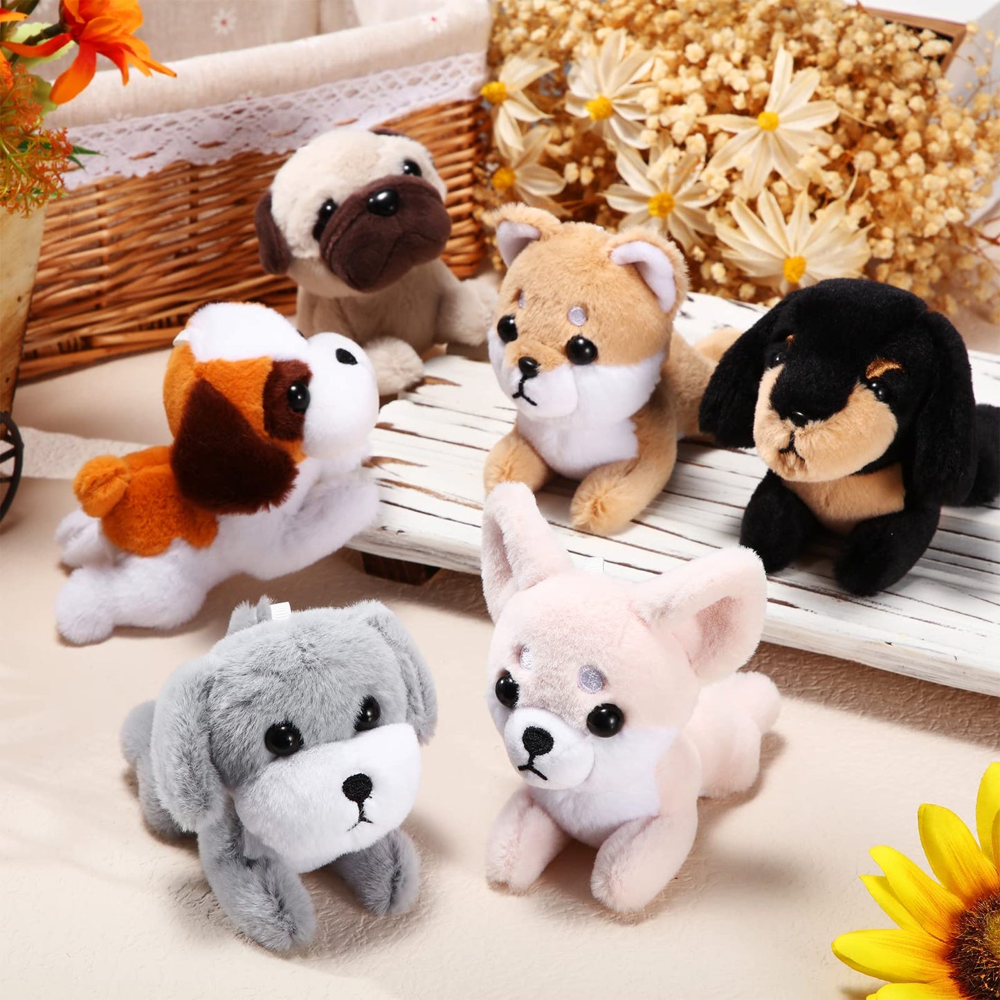 Hydren 6 Pcs Mini Puppy Stuffed Animals Small Dog Plush Bulk Puppies Stuffed Realistic Cute Dog Toys Soft Plush Adopt A Pet Stuf