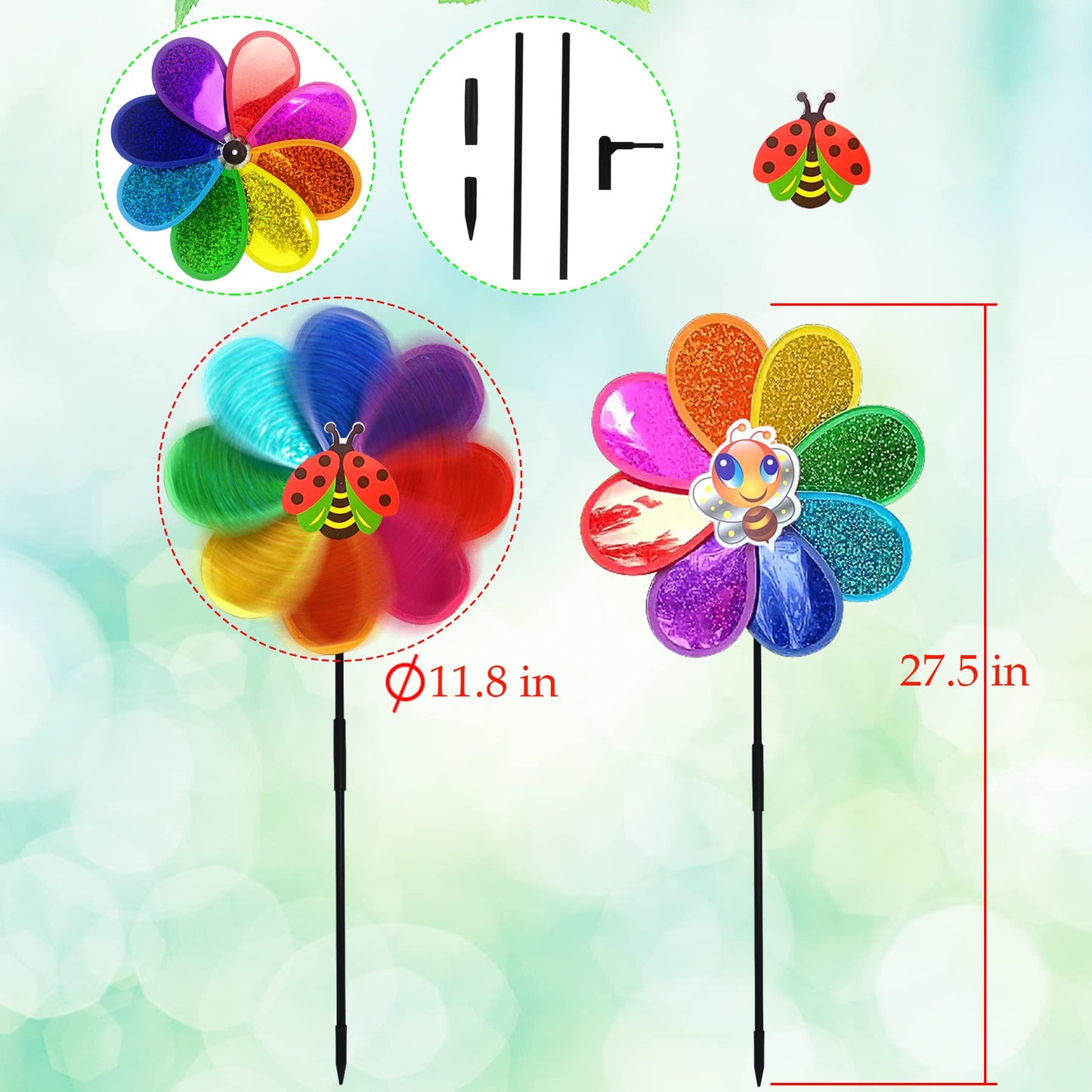 Frantlna Outdoor Wind Spinners Yard Garden Decor 12In Shiny Pinwheel For Kids Rainbow Lawn Ornaments To Deter Animals (3 Pcs)