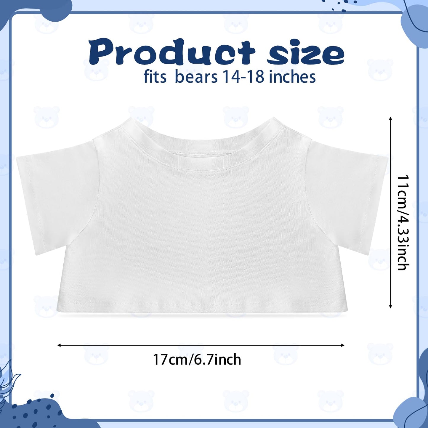 Roundfunny Bear Tee Shirt Fit 8-10Inch Bear Clothes Stuffed Animal Clothes Shirt Basic Stuffed Bears Dolls Shirt, White