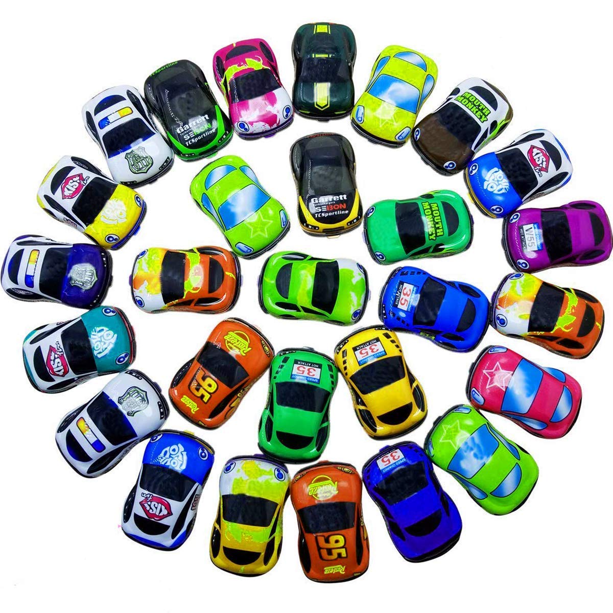 SINYUM 30 Pack Pull Back Vehicles, Friction Powered Pull Back Car Toys, Racing Cars Mini Car Toy Pull Back and Go Car Toy