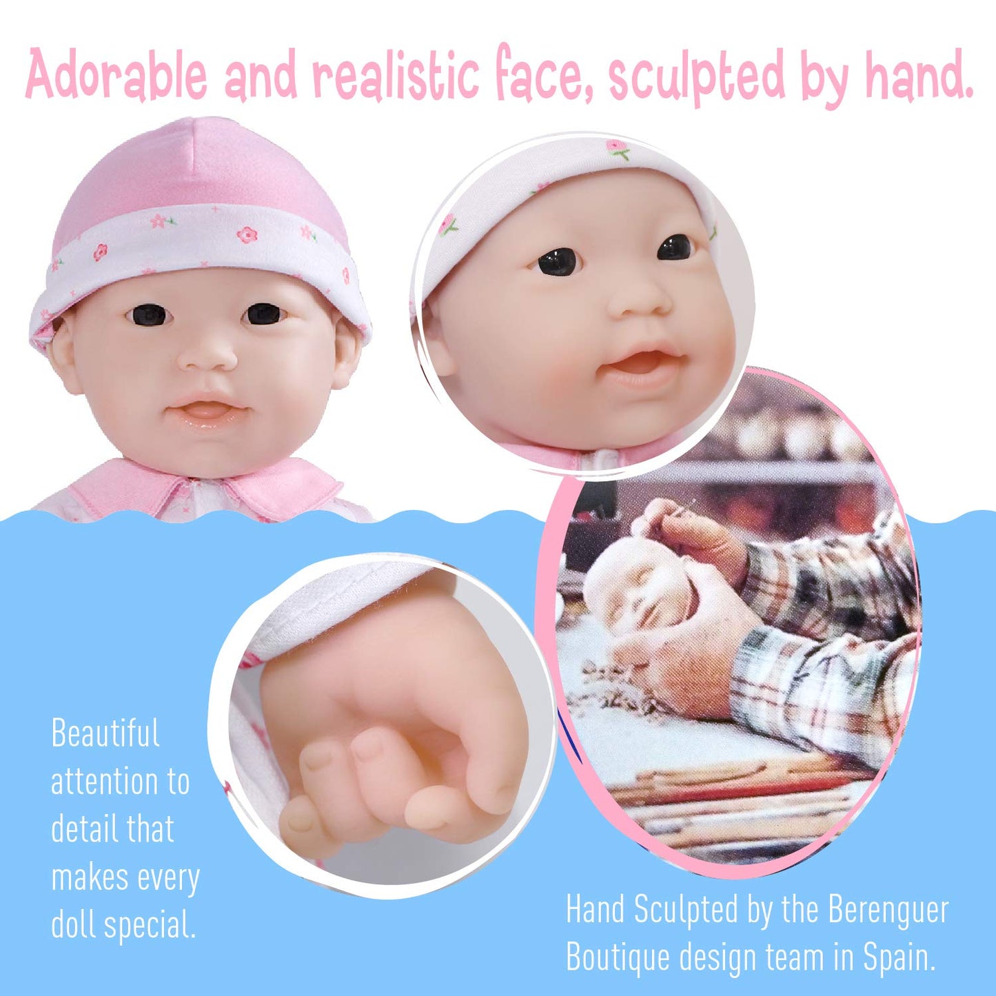 Jc Toys Asian 16-Inch Medium Soft Body Baby Doll La Baby | Washable |Removable Pink Outfit W/Hat And Pacifier | For Children 12
