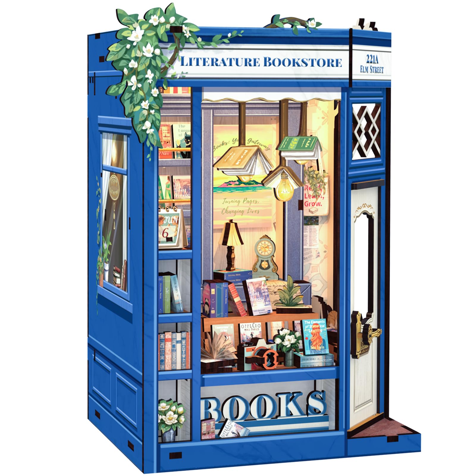 CUTEBEE DIY Book Nook Kit  Miniature House Kits for mature-themed and Teens  DIY Miniature Book Nook kit with Sensor Led Light  Gifts for Lovers and Family (Literature Bookstore)