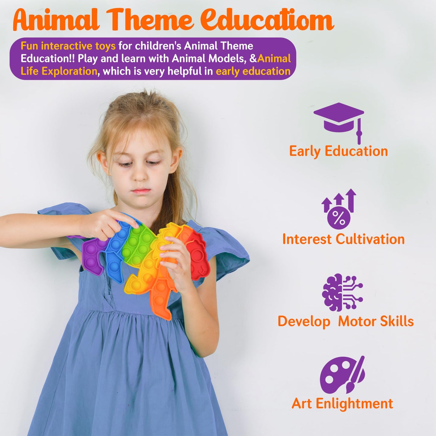 Animals Pop Fidget Toys Set  Silicone Rainbow Dinosaur Popper Fidget Set for Children  Sensory Squeeze Toys Stress Reliever Tool for Kids mature-themed ADHD Lion  Tiger  Horse and Duck 4 Pack