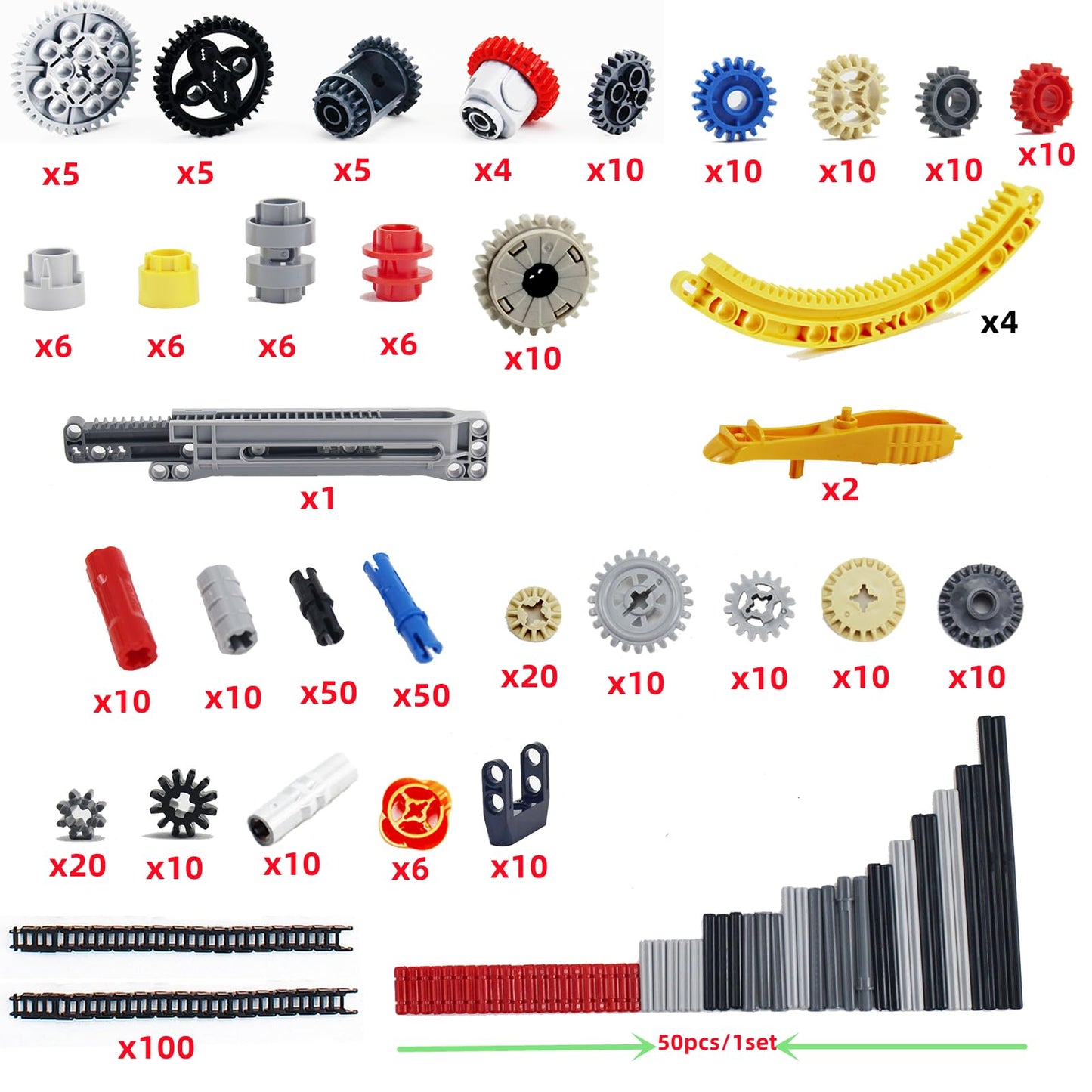 496 Pcs Technical Parts Building Blocks Gears Axle Pin Connector Compatible With Major Brand Toy Technical Cam Worm Cogs Gears S