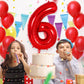Red Number 6 Balloon 40 Inch, Big Large Foil Helium Number Balloons, Jumbo Giant Mylar Number 6 Balloons For 6 Year Old Birthday
